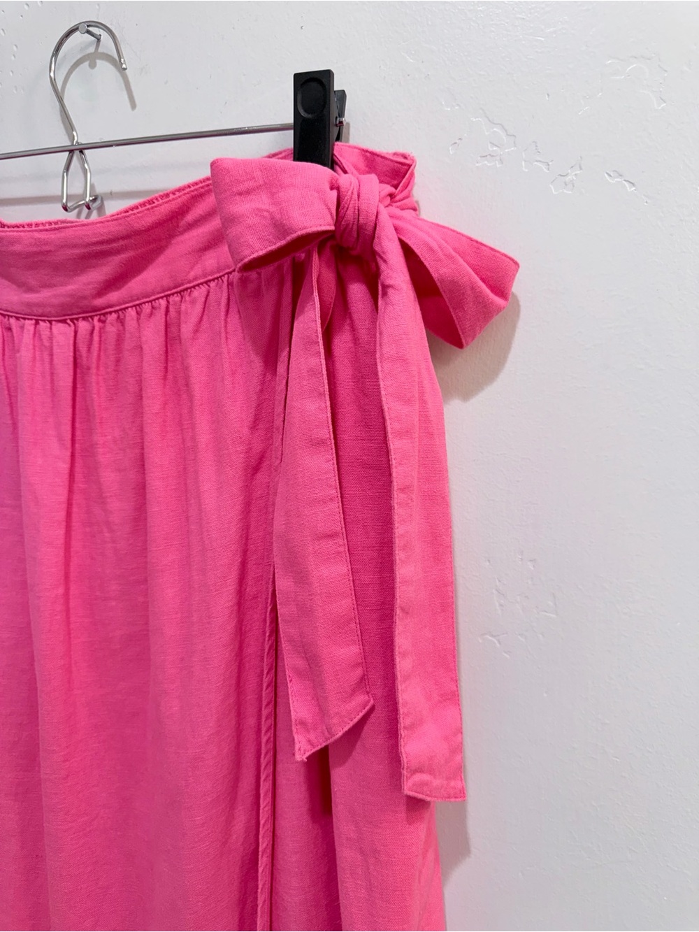 A New Day Pink Linen Blend Wrap Crossover Midi Skirt Side Tie Size Women’s Med - Picture 5 of 15